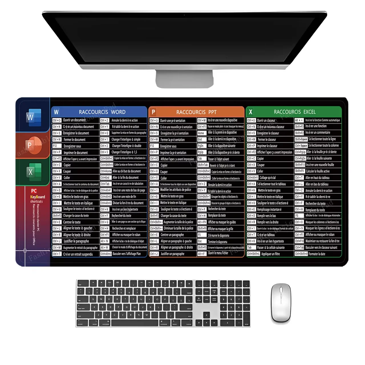 French Français For EXCEL Word PPT Cheat Sheet Shortcut Keys Mouse Pad Keyboard Software Gaming Desk Mat Rubber Protector Office