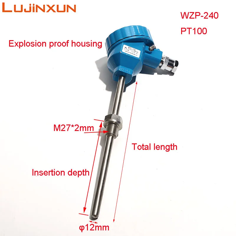 LUJINXUN-مقياس حرارة مقاوم للانفجار ، مستشعر درجة الحرارة ، تركيب ملولب ، M27 x 2 ، Pt100 ، 1