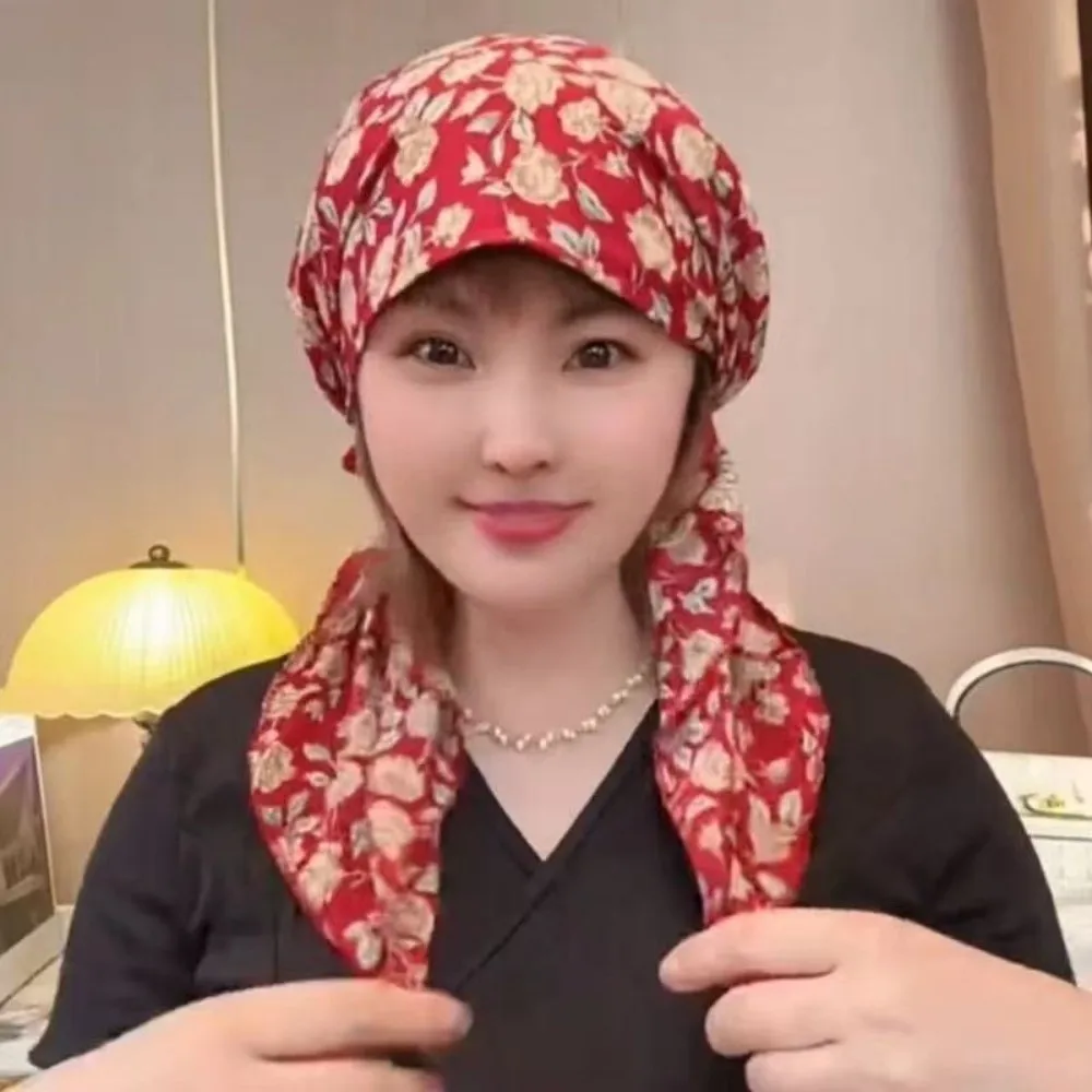Sun Protection Floral Hat Floral Pattern Ribbon Design Ribbon Hat Thin Material Hair Covering Hat Women Fashion