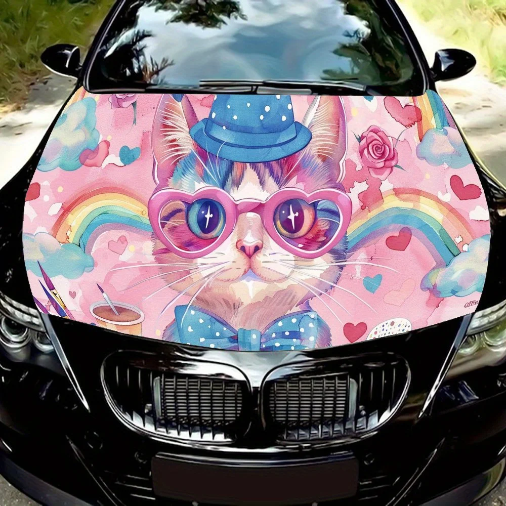 

Rainbow cartoon kitten Pattern car hood stickers, waterproof self-adhesive, scratch resistant, easy to stick, durable car PVC st