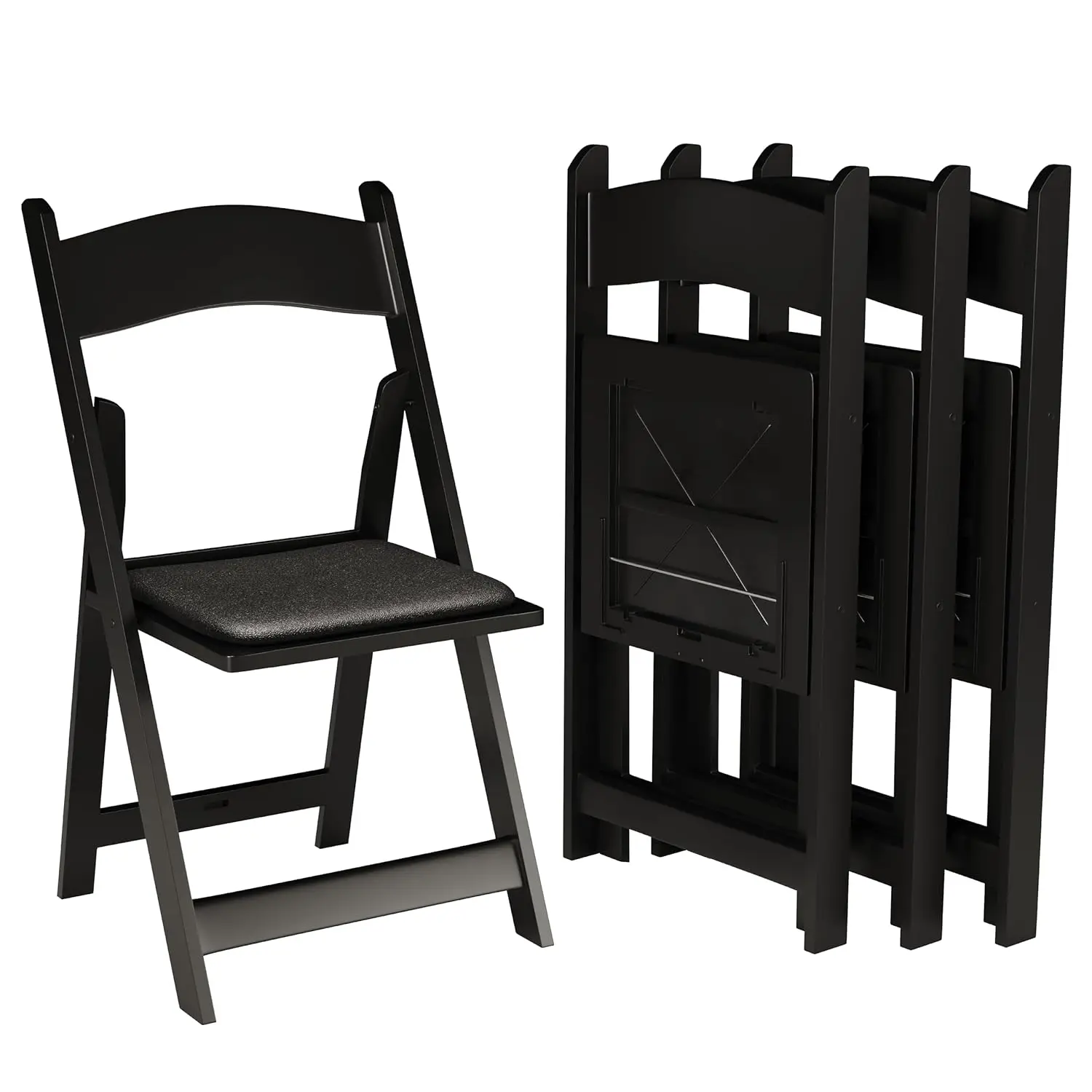 

4 Black Resin Stackable Folding Chair - Comfortable Black Foldable Chair - Folding Chairs with Padded Seats - Indoor/Outdoor Fol