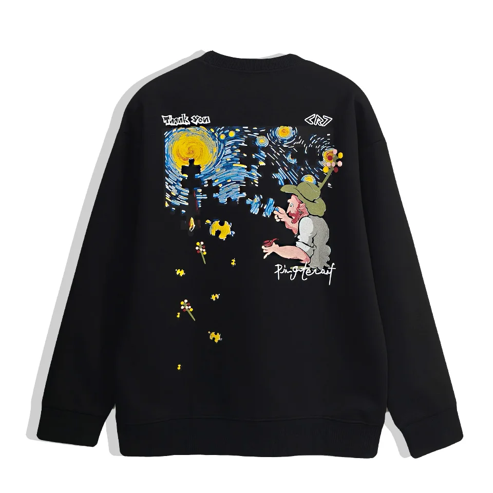 500GSM Heavy Weight Round Neck Sweatshirt Men's Hoodies New Cotton Men Cartoon puzzle printing Mix match freely Pullover Top