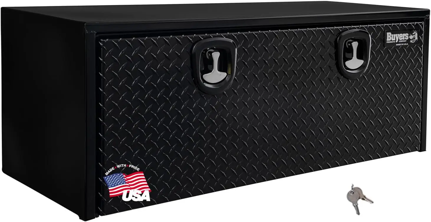 

Black Steel Truck Tool Box With Aluminum Diamond Tread Door, 18 x 18 x 48 Inch, Made In The USA