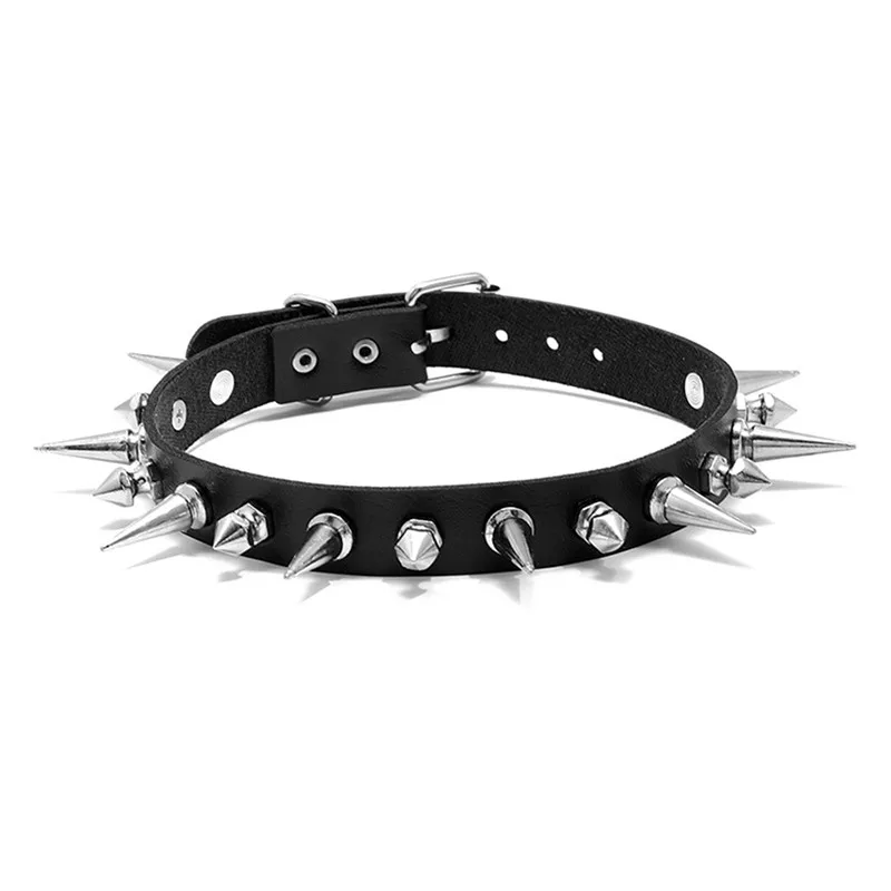 Punk Long Spike Choker Faux Leather Collar for Women Men Cool Big Rivets Studded Chocker Goth Style Necklace Accessories