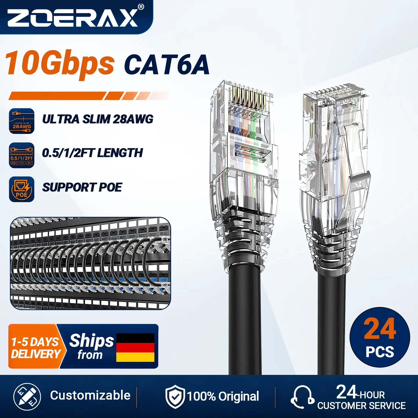 Câble Ethernet ZoeRax RJ45 CAT6A CAT6 10 Gbit/s PoE, câble LAN 28AWG UTP pour panneau de brassage, PC, TV, routeur, tablette