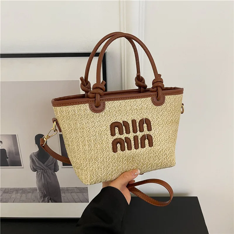 2024 Designer Luxury Straw Beach Tote Bag For Women Top-Handle Hand Ladies Handbag Purses Clutch Totebags Free Shiping Low Price