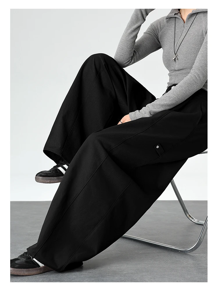 Harajuku Einfarbige Damen-Weitbein-Hose mit Hoher Taille, Übergroße Drapierte Jogginghose mit Elastischem Bund und Taschen für Herbst und Winter – Detail 21