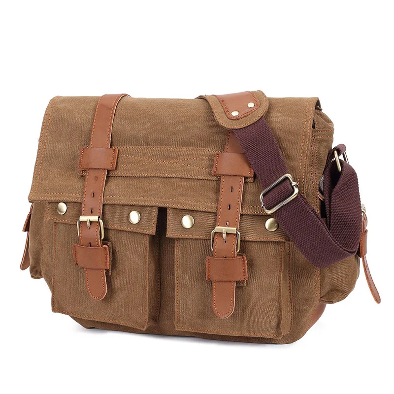 

Vintage Canvas Leather Satchel Men's Shoulder Bags Casual Business Messenger Bag For Men Laptop Briefcase