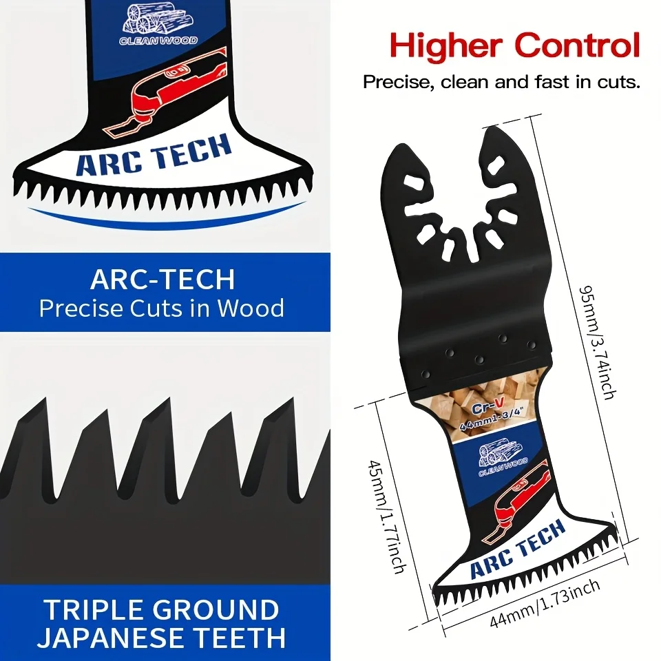 3/15pcs Arc Tech Extra Long Oscillating Tool Blades Bi-Metal and Japanese Teeth Multitool Blades for Wood, Plastic Nails Metal