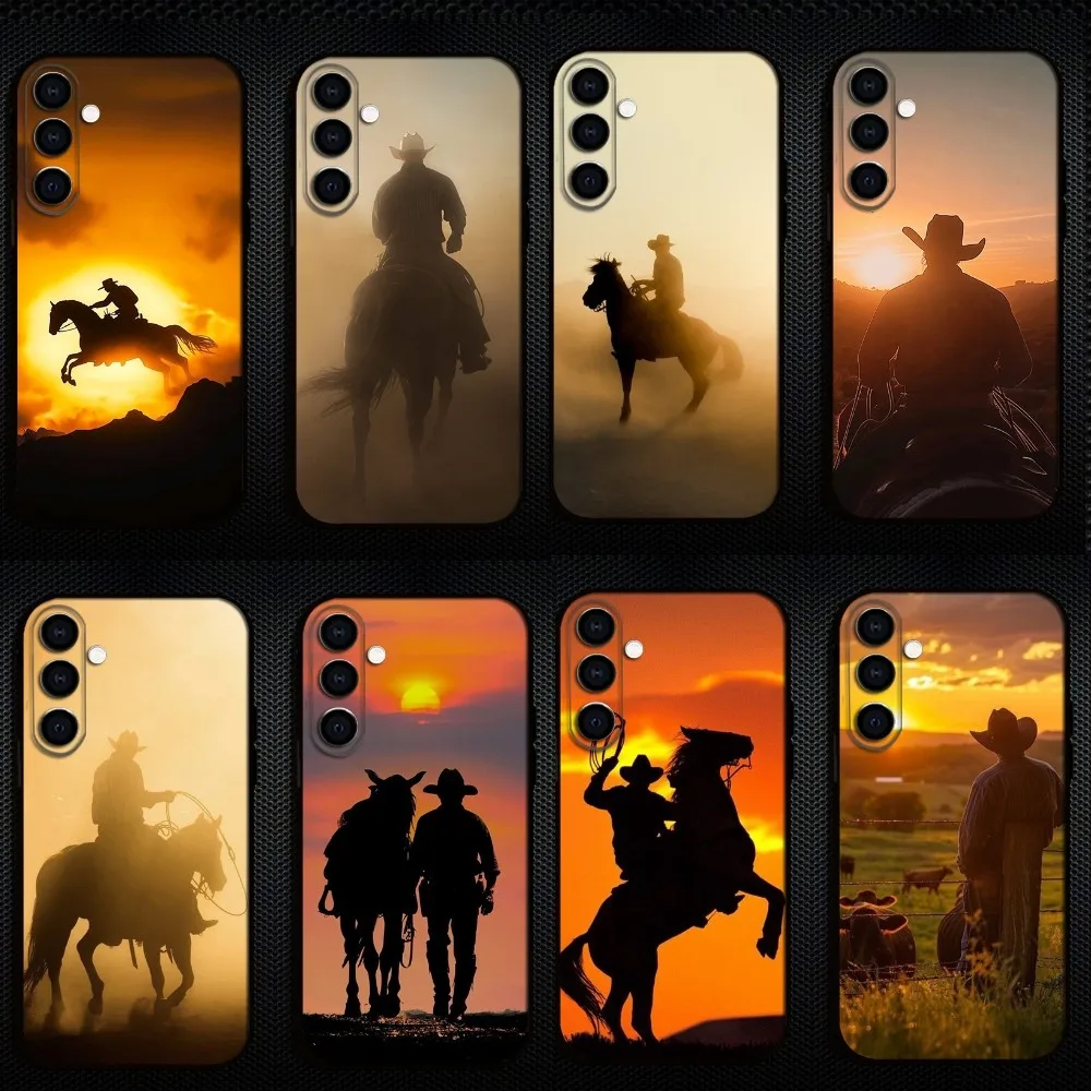 

cowboy with sunset Phone Case For Samsung Galaxy A73/A72/A71/A70/A53/A52/A51/Others Soft Black Shell
