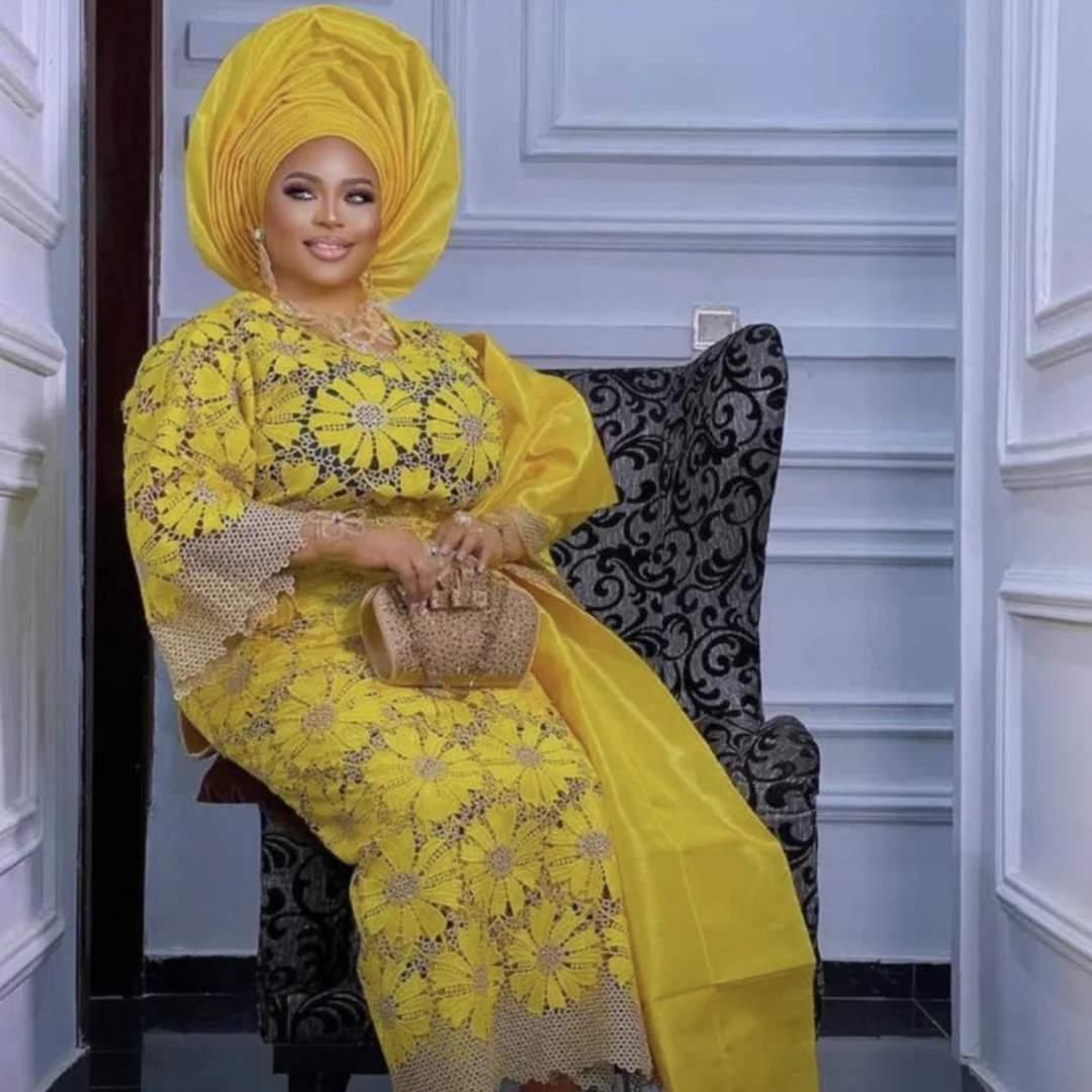 

Africa Nigerian 2025 Sequins for Wedding Tulle Lace Fabric Dress Chiffon High Quality Party Guipure Sewing cotton 5Yard XL132