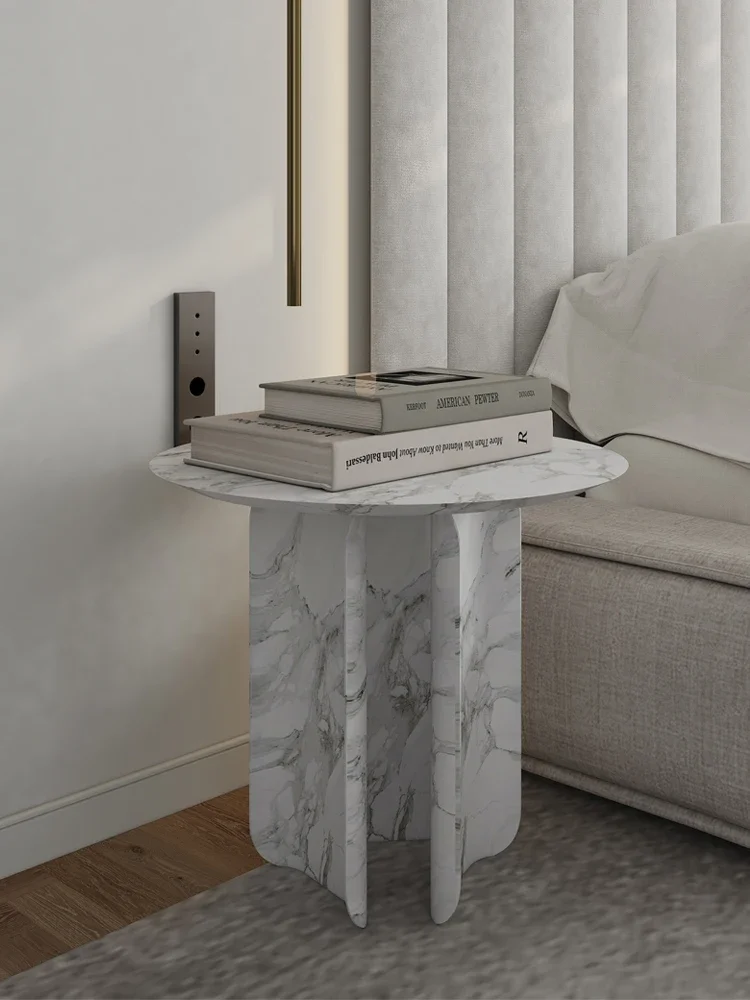 

Modern minimalist rock panel bedside table Italian light luxury marble shelf storage side table