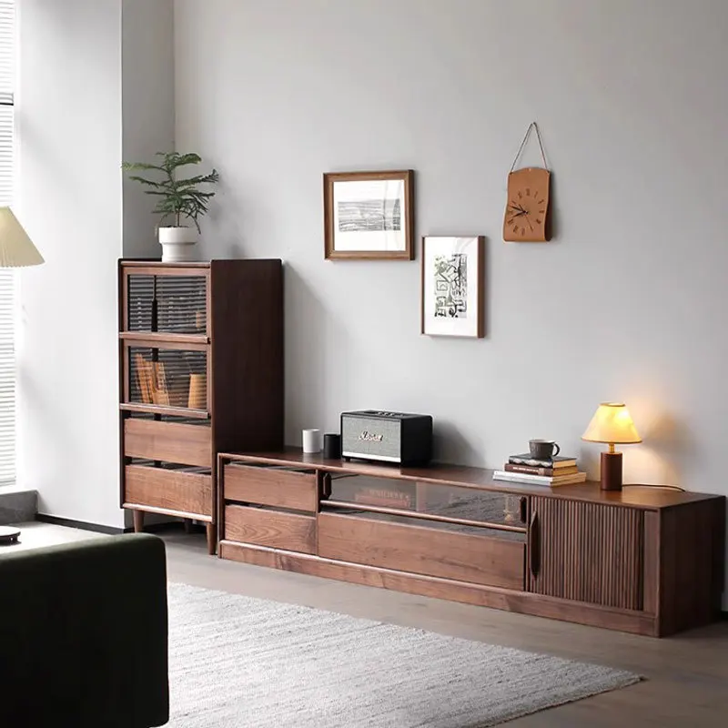 Mobile TV interamente in legno massello di noce nera nordamericana piccolo appartamento