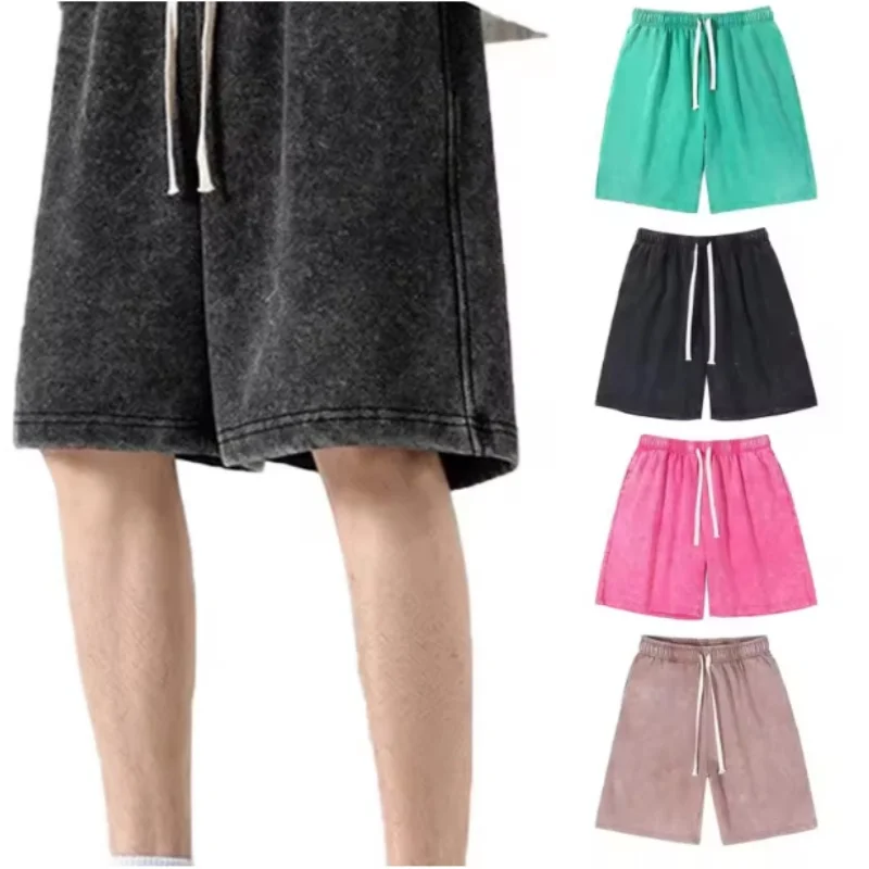 Men's Washed Cotton Hip Hop Shorts Mens Summer Loose Fit Casual Vintage Five-Point Pants Comfortable Breathable Sporty Style