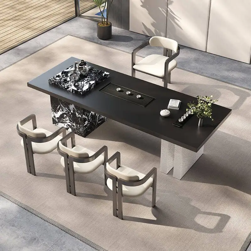 Light luxury rock slab villa tea table and chair combination Italian simple office coffee table household large apartment