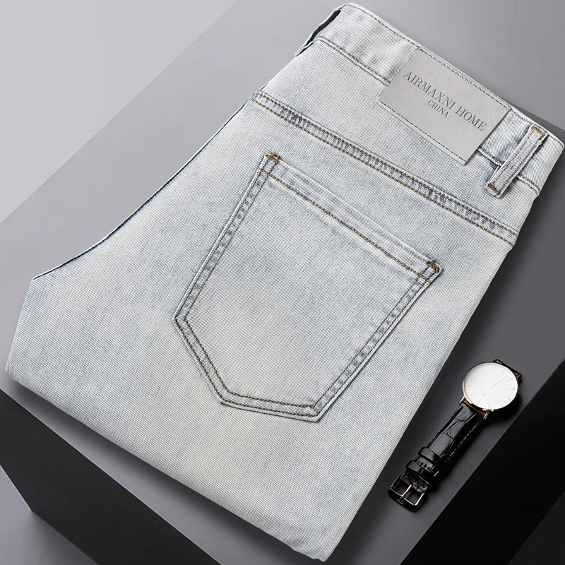 

Retro Nostalgic Jeans Men's Summer Thin Ripped Trendy Simple Handsome Street Style All-Matching Slim Fit Skinny Trousers