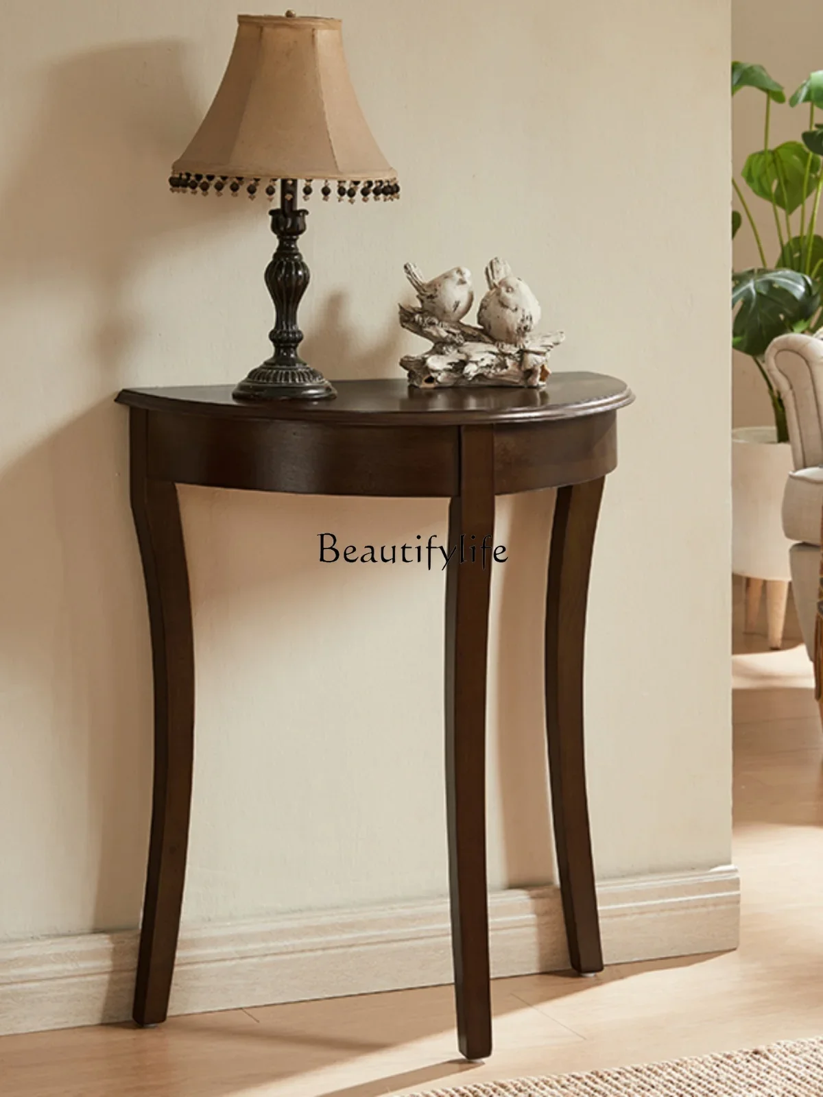 All solid wood narrow strip case semi-round table, porch cabinet back corridor end view platform