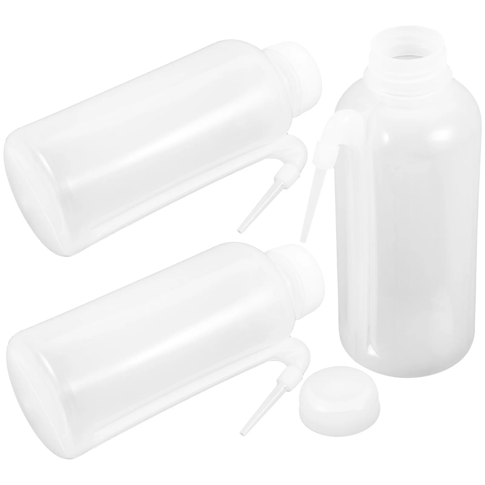 3 Pcs Water Bottles Side Tube Washing 500ml Cleaning Curved Mouth Pot White Plastic