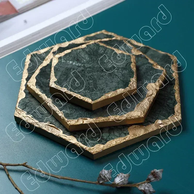 Bandejas de almacenamiento, bandeja decorativa, bandejas de mármol Natural, almohadilla aislante con borde dorado, alfombrilla para joyería, bandejas, tapete para cena de estilo nórdico, platos para tazas
