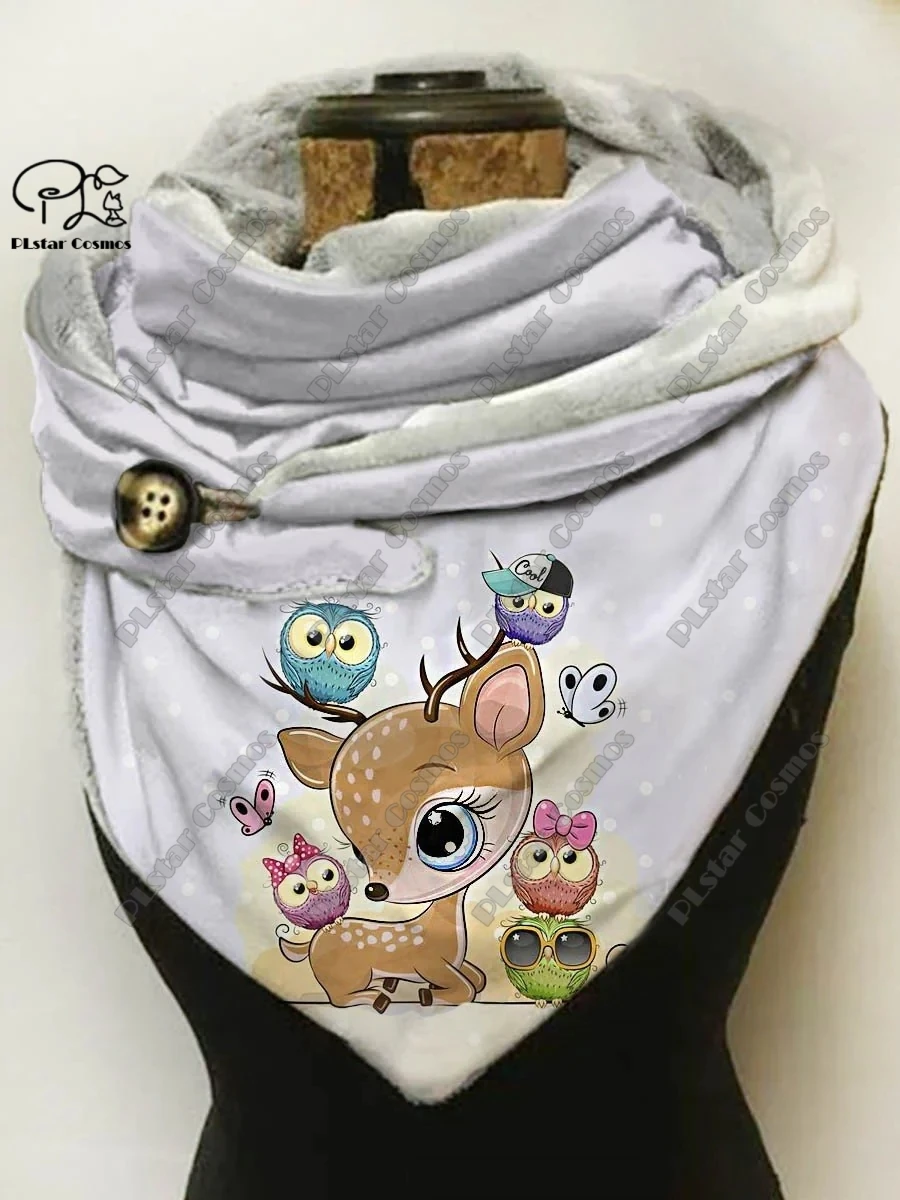 3D printing new animal series cute elephant and deer pattern women\'s warm shawl spring and winter small triangle scarf