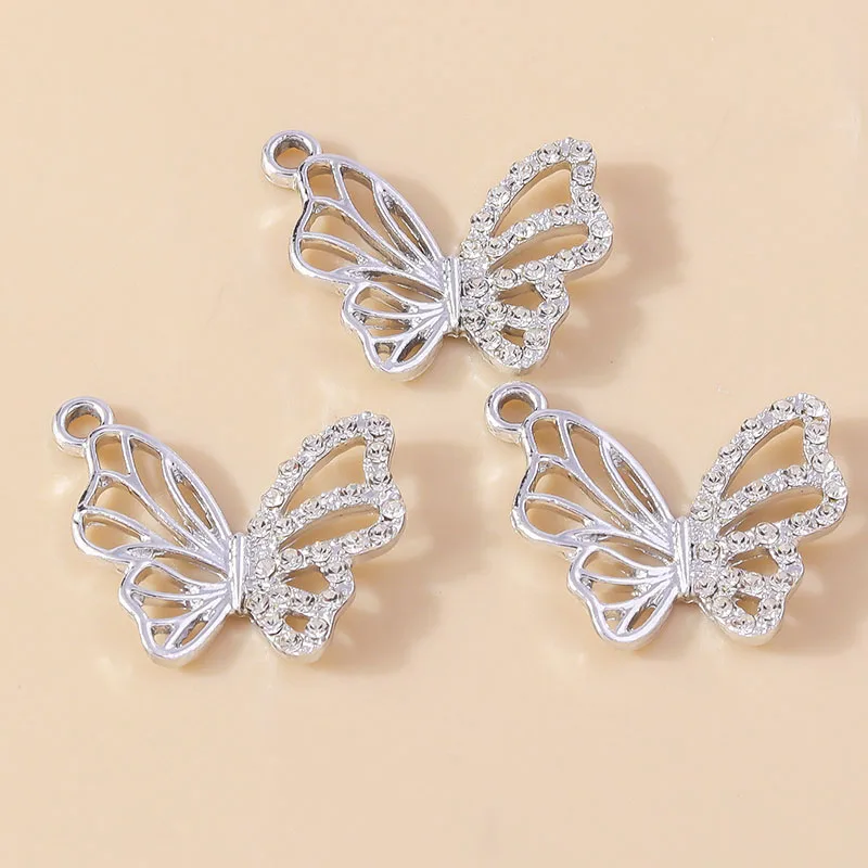 Leslie 10 Stück zarte Gold-Silber-Farbe, Kristall-Schmetterlings-Charm-Anhänger für Ohrringe, Halsketten, Damen, Schmuckherstellung, Zubehör – Detail 8