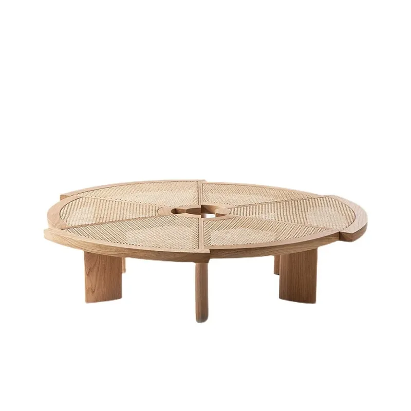 

Rattan coffee table Modern simple round coffee table Minimalist round coffee table Solid wood wabi-sabi wind furniture