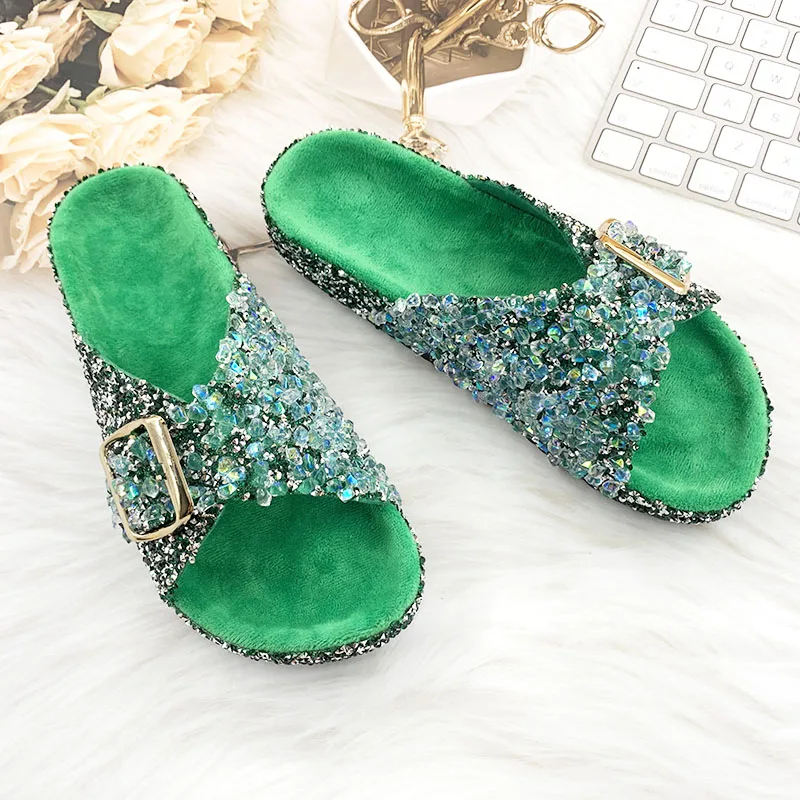 Fashion Ladies Slippers Rhinestone Bling Non-slip Sandals Summer Beach Female Slides