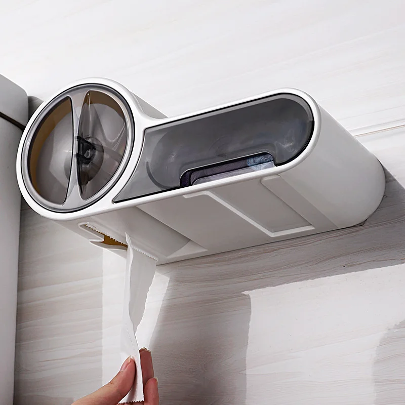 Soporte de papel higiénico autoadhesivo, caja de almacenamiento multifunción para baño, montaje en pared, soporte para teléfono