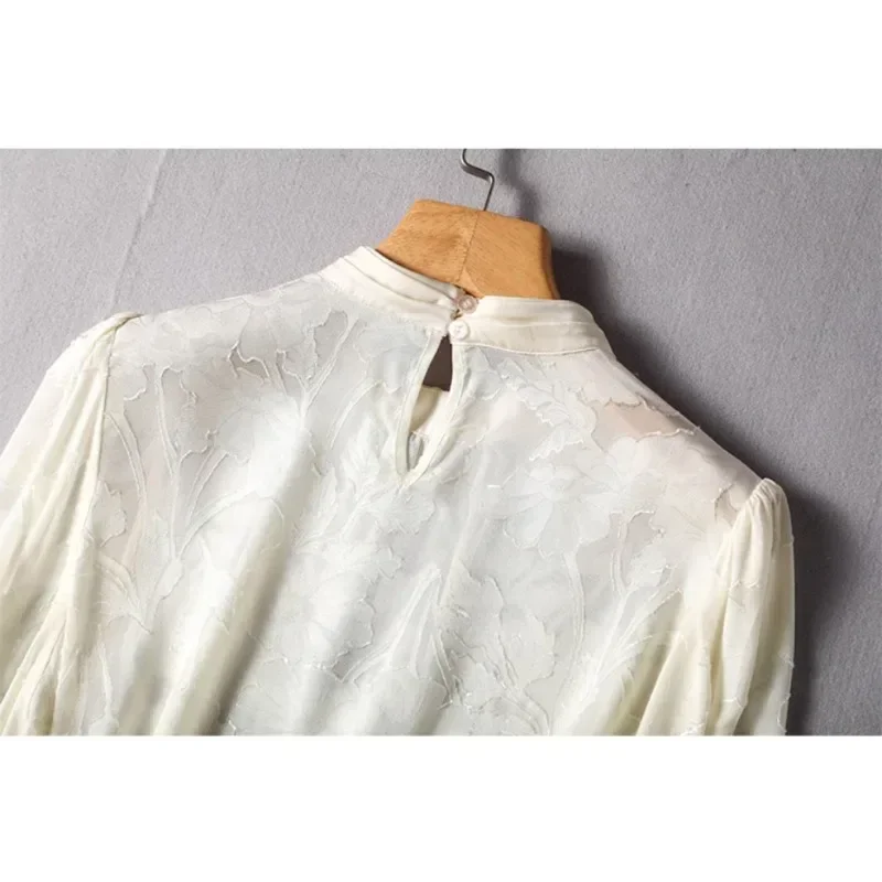 Blusa de seda vintage feminina, camisas soltas de manga comprida, pulôver de escritório fino, tops elegantes, nova moda 29967