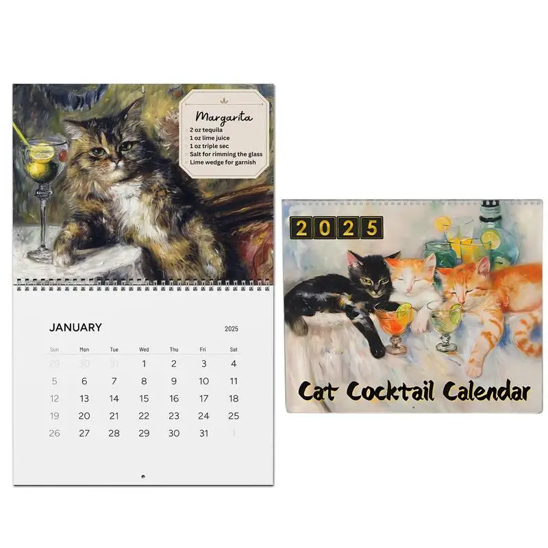 

Funny Animal Desk Calendar Cat Wall Calendar 2025 Creative Cocktails Pattern Wall Calendar For Helping Plan Daily Life Students