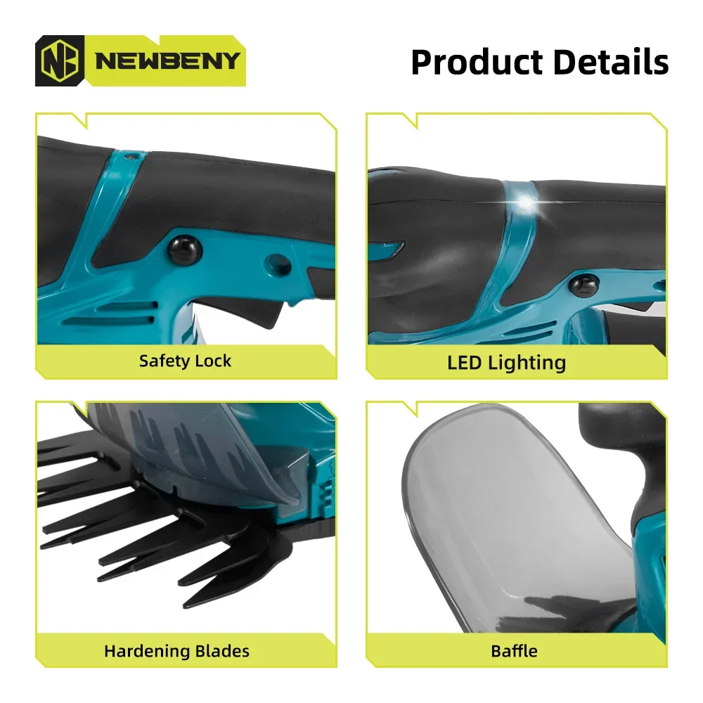 NEWBENY-cortasetos eléctrico inalámbrico 2 en 1, cortador de setos recargable para el hogar, tijeras para arbusto de hierba, herramientas para