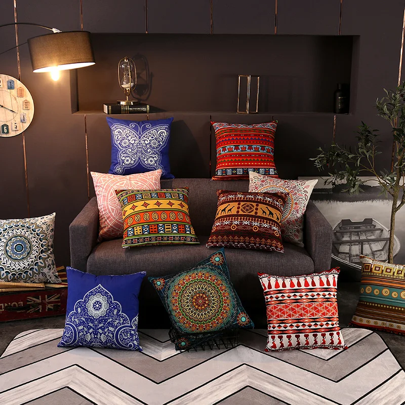 

Ethnic Style Pillowcase Velvet Retro Cushion Cover Home Decoration Luxury Pillow Case For Car Sofa Office Living Room 45x45cm