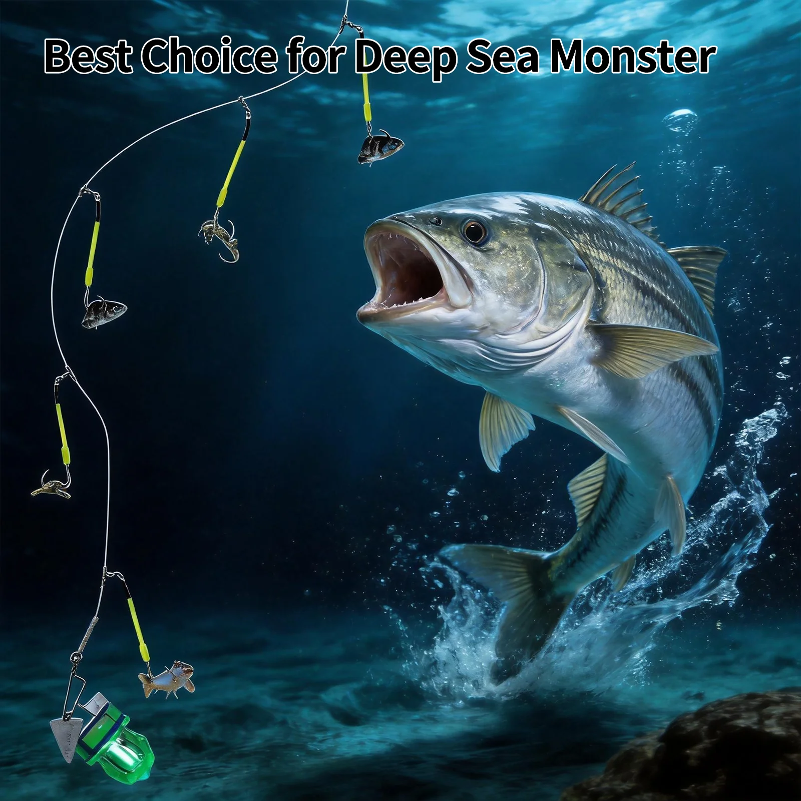 9KM Deep-Drop-Angelrig mit Haihaken, leuchtenden PVC-Hülsen, Snapper-Rig, vormontierte Salzwasser-Rigs für große Fische, Hai, Thunfisch – Detail 5
