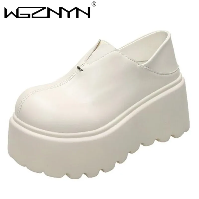 

NEW Autumn 8CM Half Dragged Height Raising Women Shoes Platform High Heels Leather Casual Women Slippers Fashion Outdoor Sandals