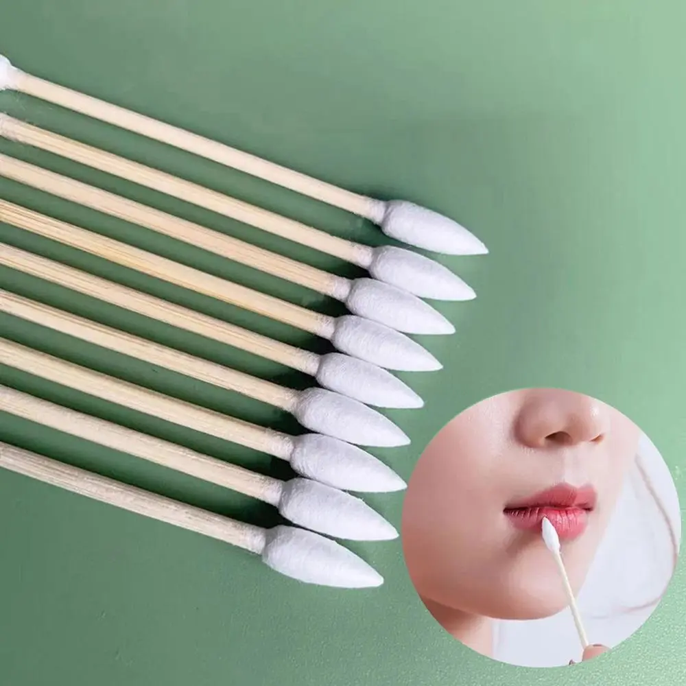 Bastoncillos de algodón Natural de doble punta, palos de limpieza desechables de bambú, 100 piezas, puntas de doble precisión, limpieza de áreas estrechas