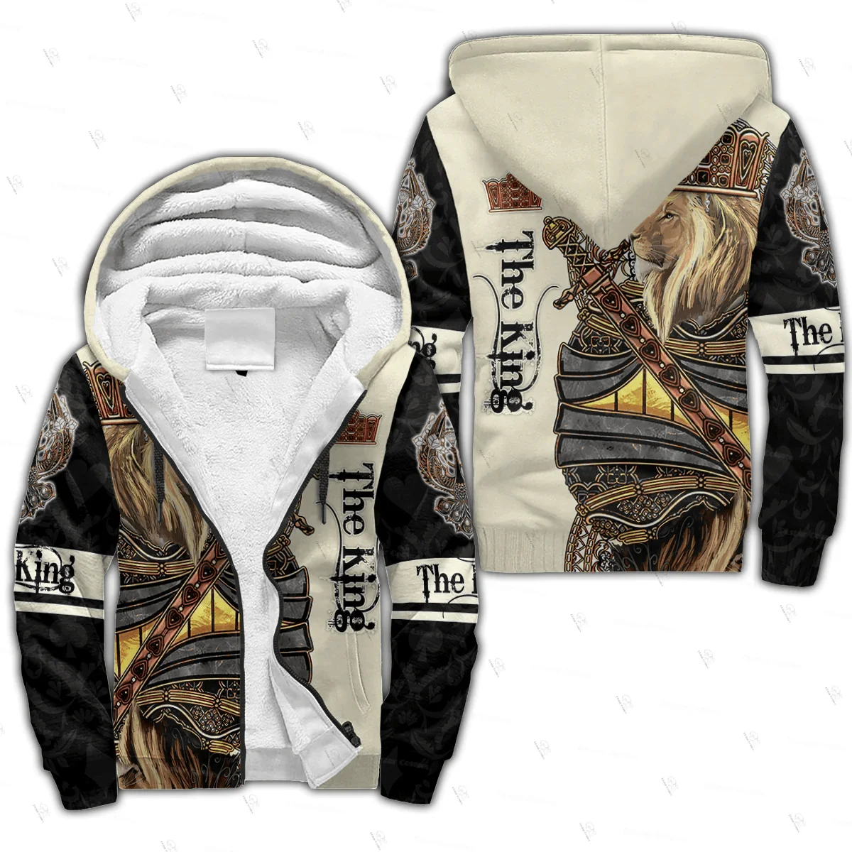 Custom Name Animal King Lion Jesus Cosplay Tattoo Vintage 3DPrint Harajuku Autumn Winter Warm Coat Fleece Jacket Zip Hoodies X3