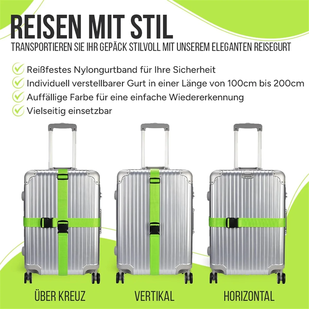 ABXHH ชุดสายรัดกระเป๋าเดินทาง 4 เส้นสําหรับกระเป๋าเดินทาง, ชุดสายรัดกระเป๋าเดินทาง, สายรัดกระเป๋าเดินทาง, สายรัดกระเป๋าเดินทางแบบปรับได้