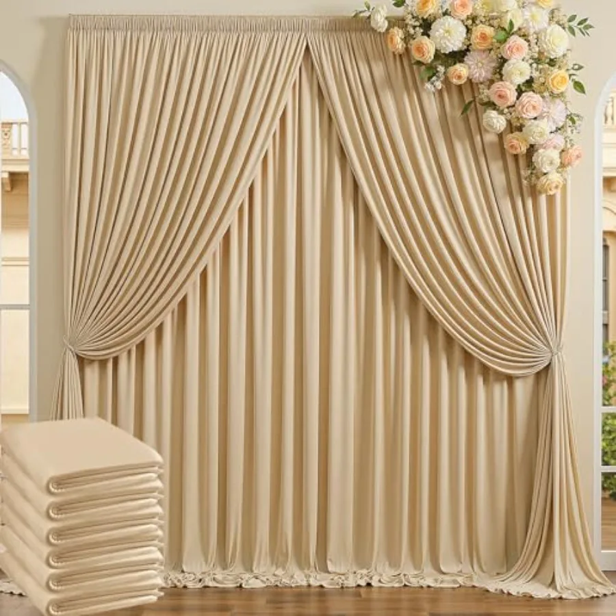 

Party wedding backdrop: wrinkle-free soft silk polyester, 30ft x 10ft, 6 panels of 5×10ft, ivory color, ultra-smooth photograph