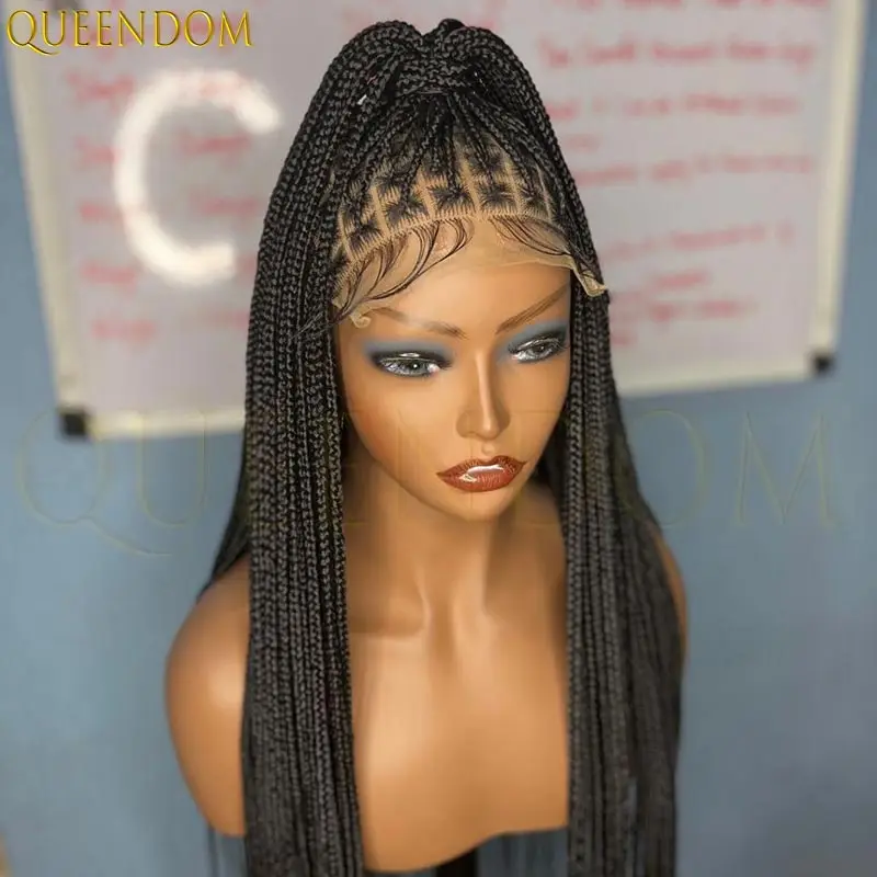 

36-дюймовый длинный прямой синтетический плетеный парик в коробке, полный кружевной бордовый без узлов, корни с детскими волосами для женщин