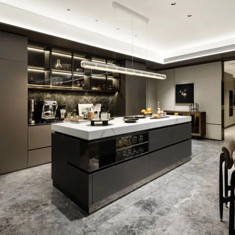 Diseño Completo de Muebles de Cocina, Personalización Moderna de Cocina, Gabinetes con Cierre Suave, Aluminio, Acero Inoxidable, Cocina Impermeable