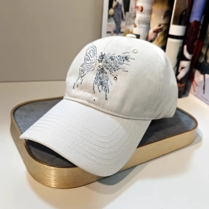 Hot drilling butterfly baseball cap for women's spring summer sun protection and fashion duck tongue sun baseball cap
