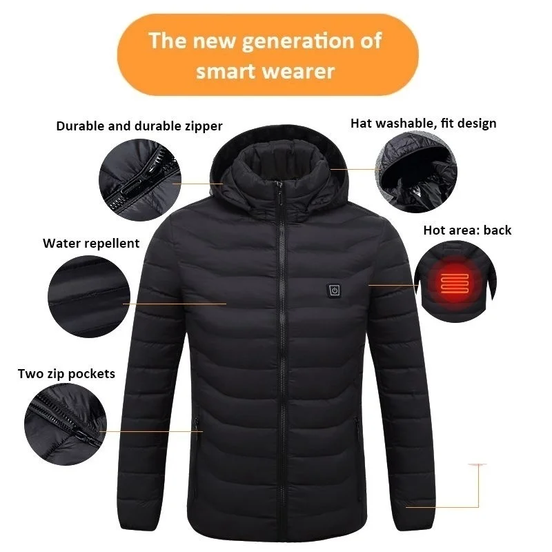 19/11/9 Areas Heated Jacket Men Electric Heating Jackets Heated Down Coat Men Women Clothing Winter Heatable Cotton Jacket Veste