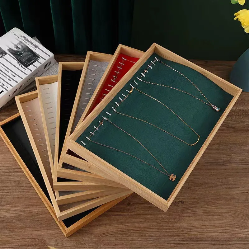 

Bamboo Wood 20-bit Jewelry Display Tray Necklace Bracelet Display organizer 35*24cm high-capacity Jewelry Holder
