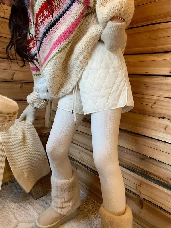 

Повседневные брюки с высокой талией на хлопковой подкладке, женские зимние брюки 2025, новые утягивающие свободные брюки трапециевидной формы с ромбовидным узором