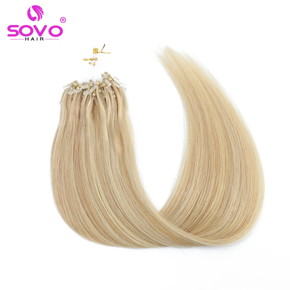 SOVO Micro Rings Hair Extensions Human Hair Link Micro Loop Remy Hair 50g Brazilian Hair Loop Extensions