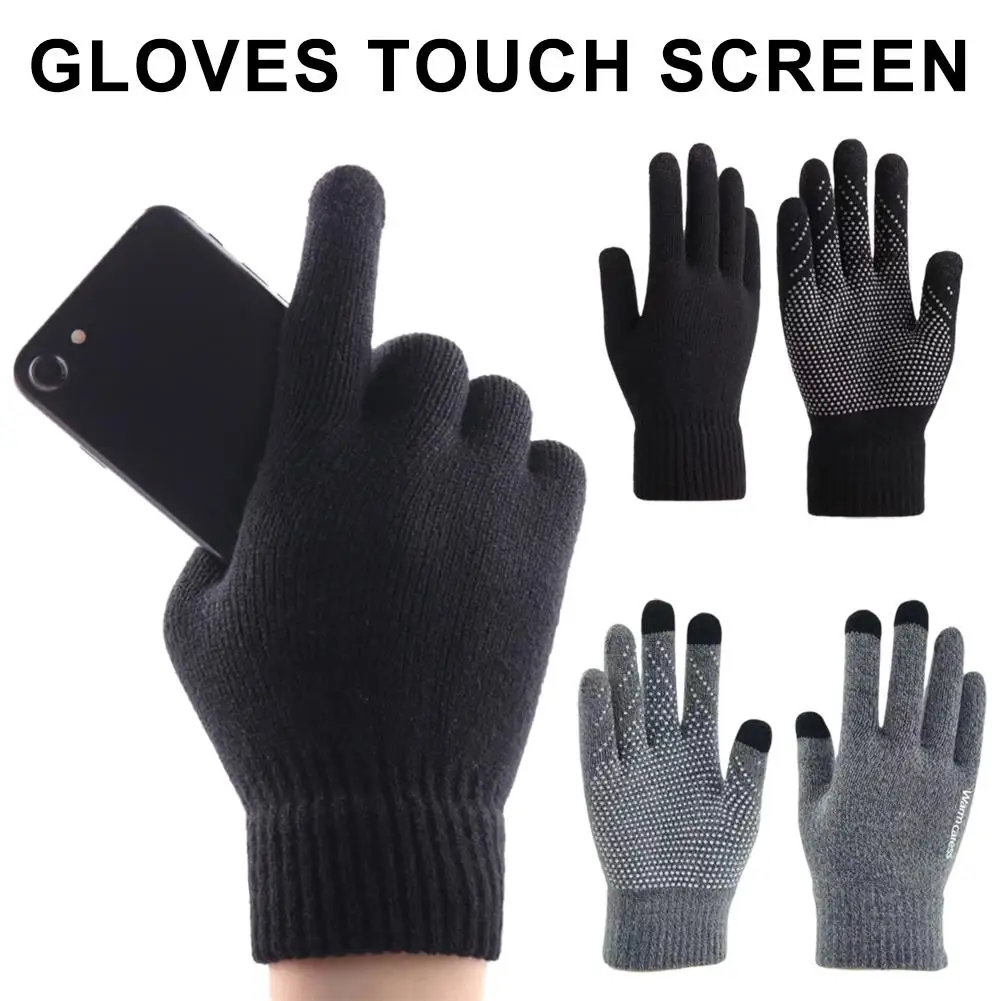 New Winter Men Knitted Gloves Touchscreen High Quality Gloves Women Business Cashmere Warm Solid Thicken Wool Male Autumn M X7E8