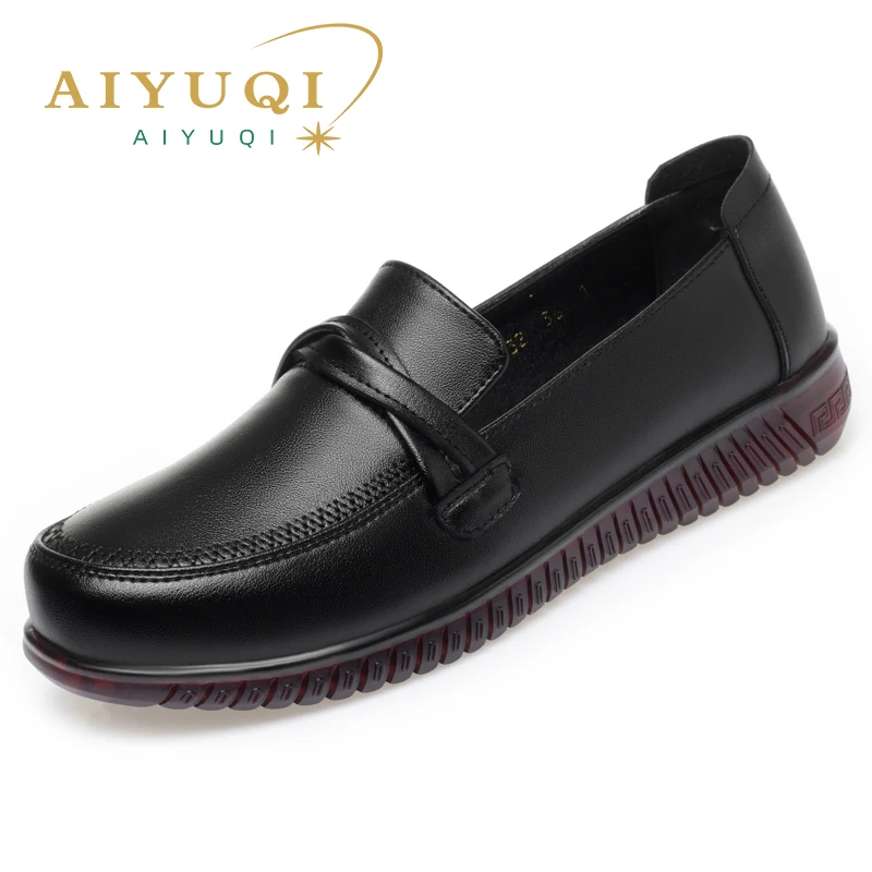 AIYUQI Female Flats Shoes Genuine Leather 2024 Spring New Round Head Women\'s Casual Shoes Large Size 41 42 Women\'s Mom Shoes