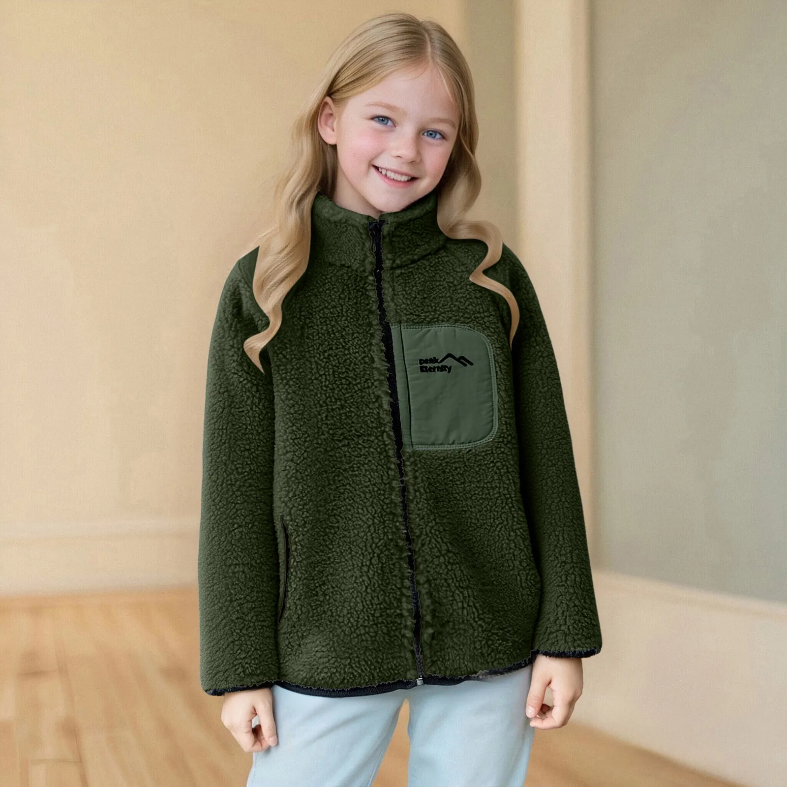 سترة كبيرة فتاة الأطفال الفئة أ سترة مبطنة بالصوف خريف شتاء سميكة صوف مبطن دافئ معطف على شكل ثوب الفتيات حجم 14