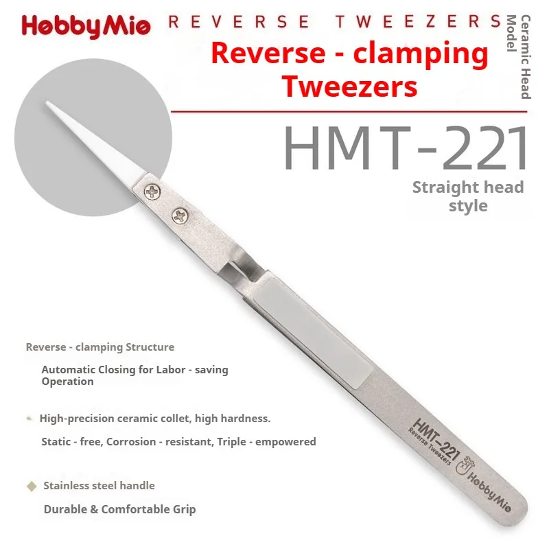 HOBBY MIO Reverse Tweezers Ceramic Tip Anti Static for Gundam Etched Parts Decal Sanding 3D Print Hobby DIY Assembly Tool