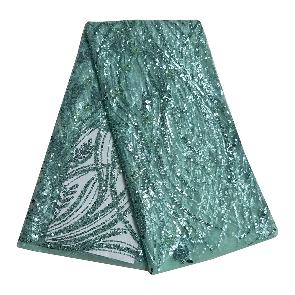 最新の高級スパンコールビーズ付きレース生地、フランス製メッシュチュール素材、5ヤード、縫製、結婚式、イブニングドレス、女性用ビーズレース